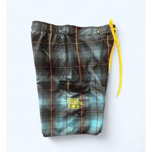 No Fear Shorts Mens LARGE Plaid Board Golf Performance Flat Front Outdoor